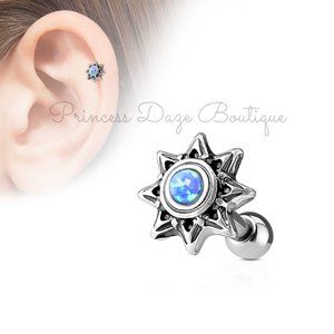 Blue Opal Tribal Sun Cartilage/ Tragus Barbell Earring Stud